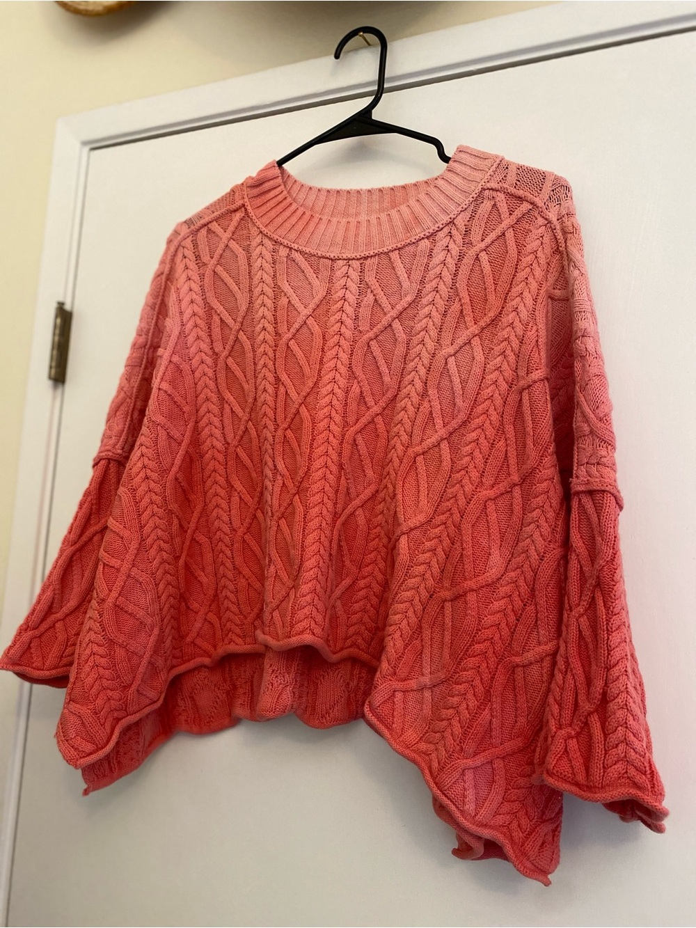 Free People Coral Ombré Cable-Knit Cropped Crewneck Sweater